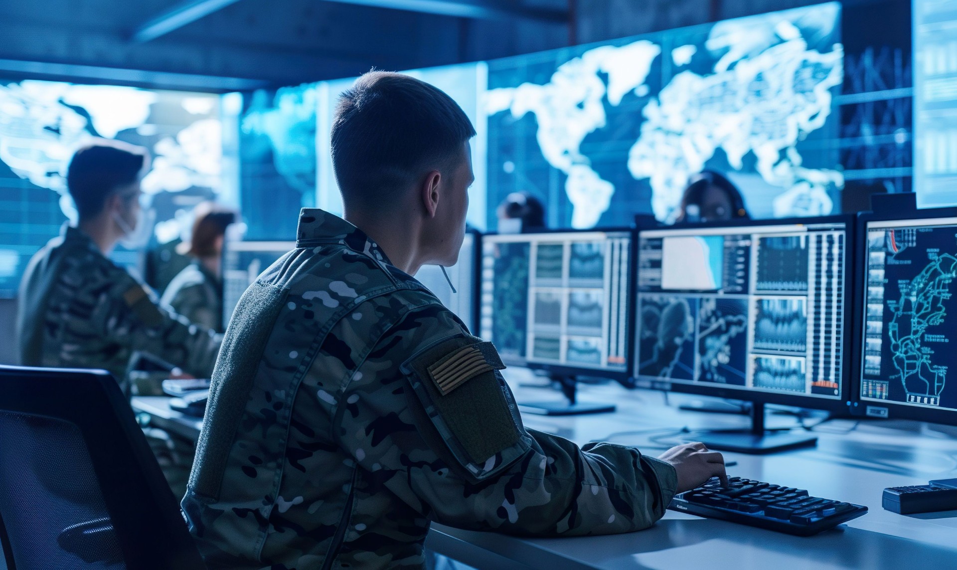Military operations room during a mission brief