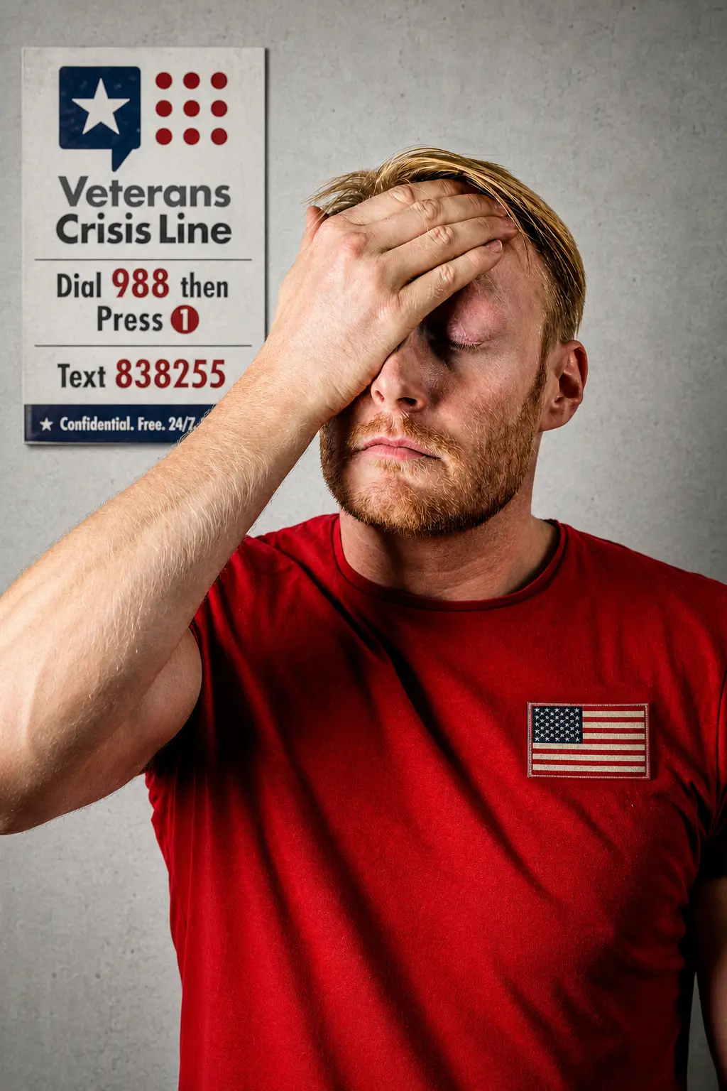 Veteran sitting with head in hands during a migraine attack