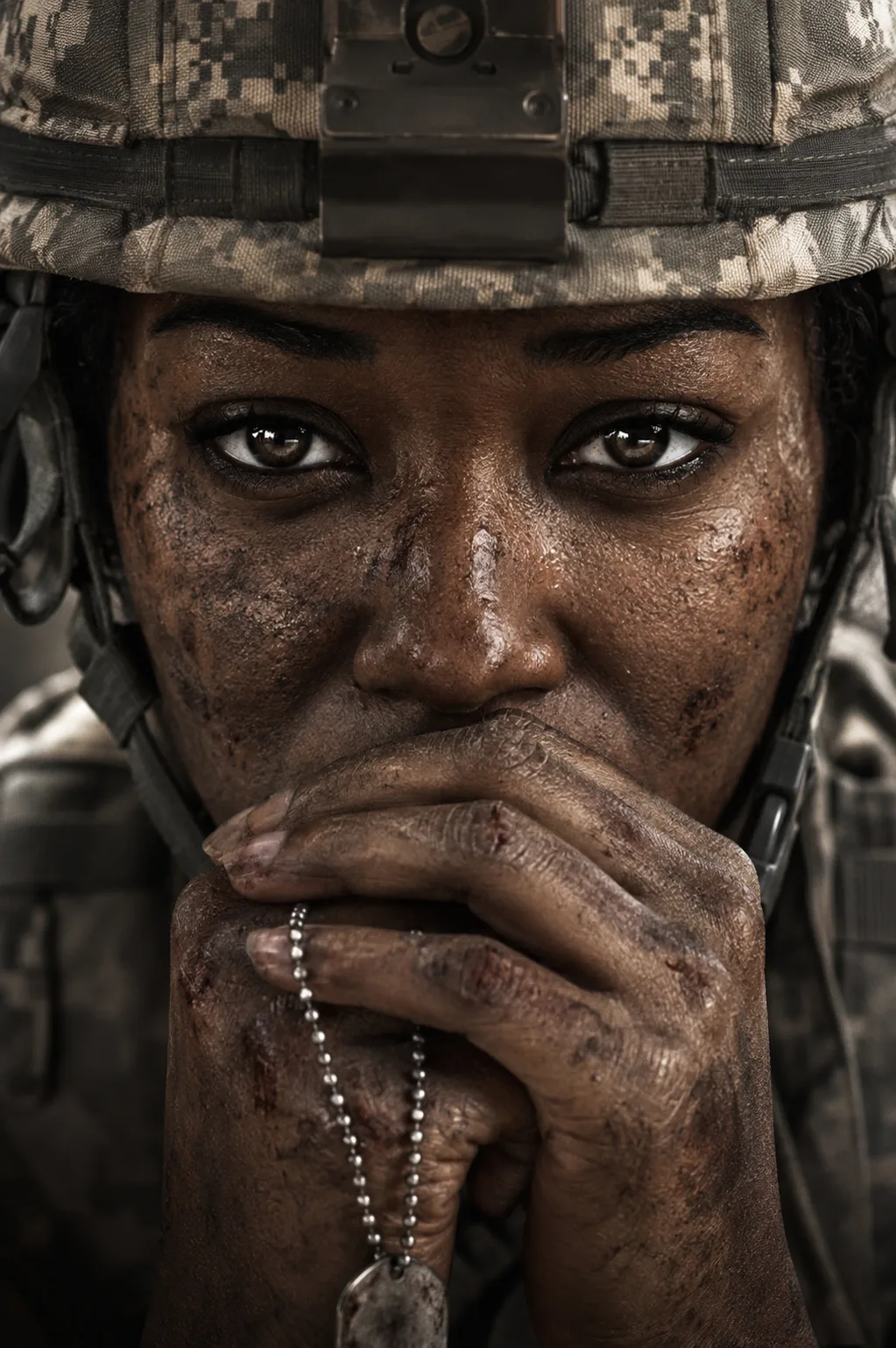 Veteran with PTSD holding his head during a severe headache