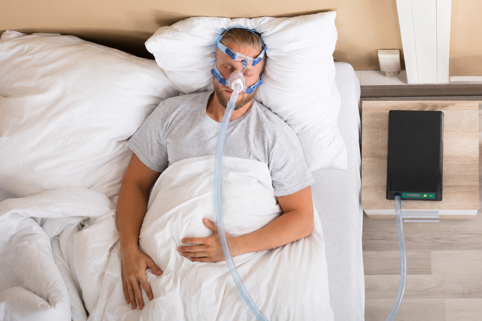 Veteran sleeping with a CPAP machine
